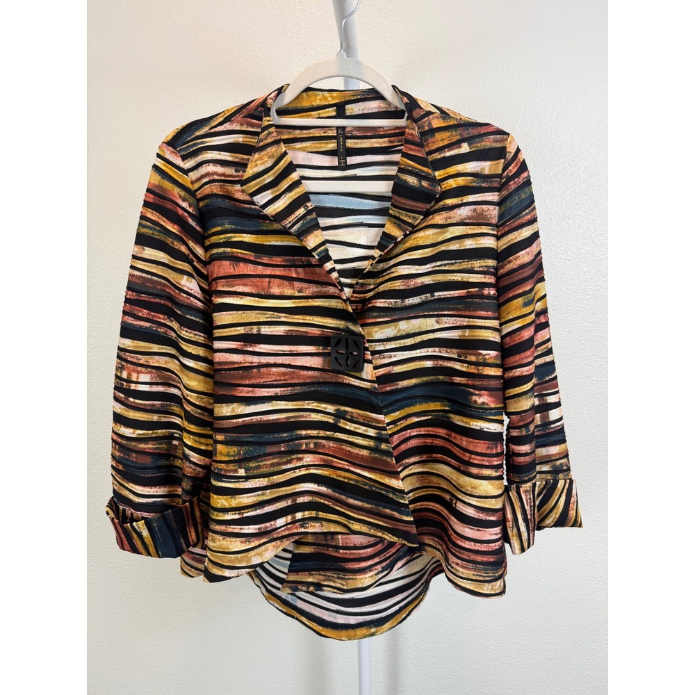 IC by Connie K Asymmetrical Art-to-Wear Shacket Multicolor Stripe Blazer Jacket